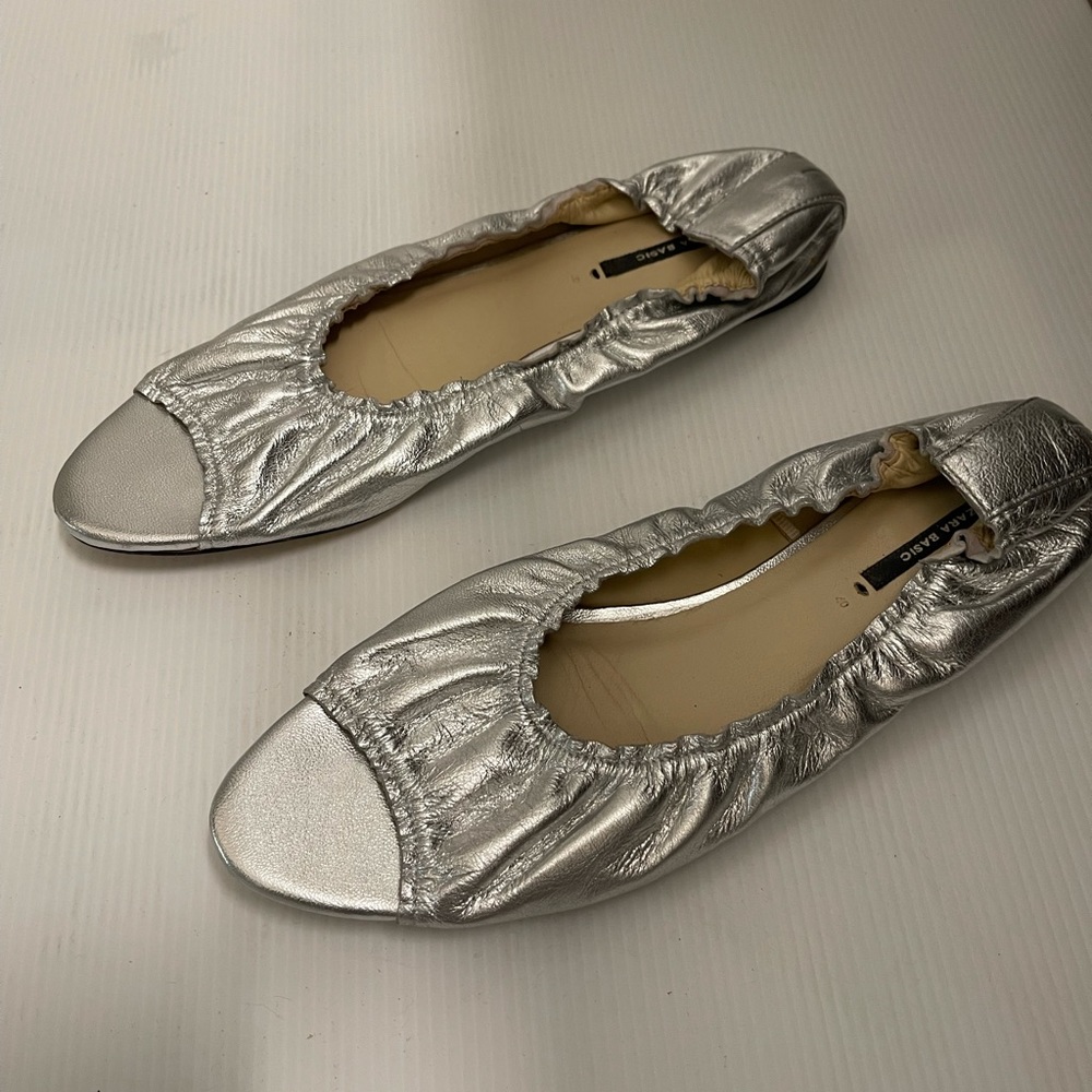 Zara Basic Silver Flats With Peep Toe - image 2